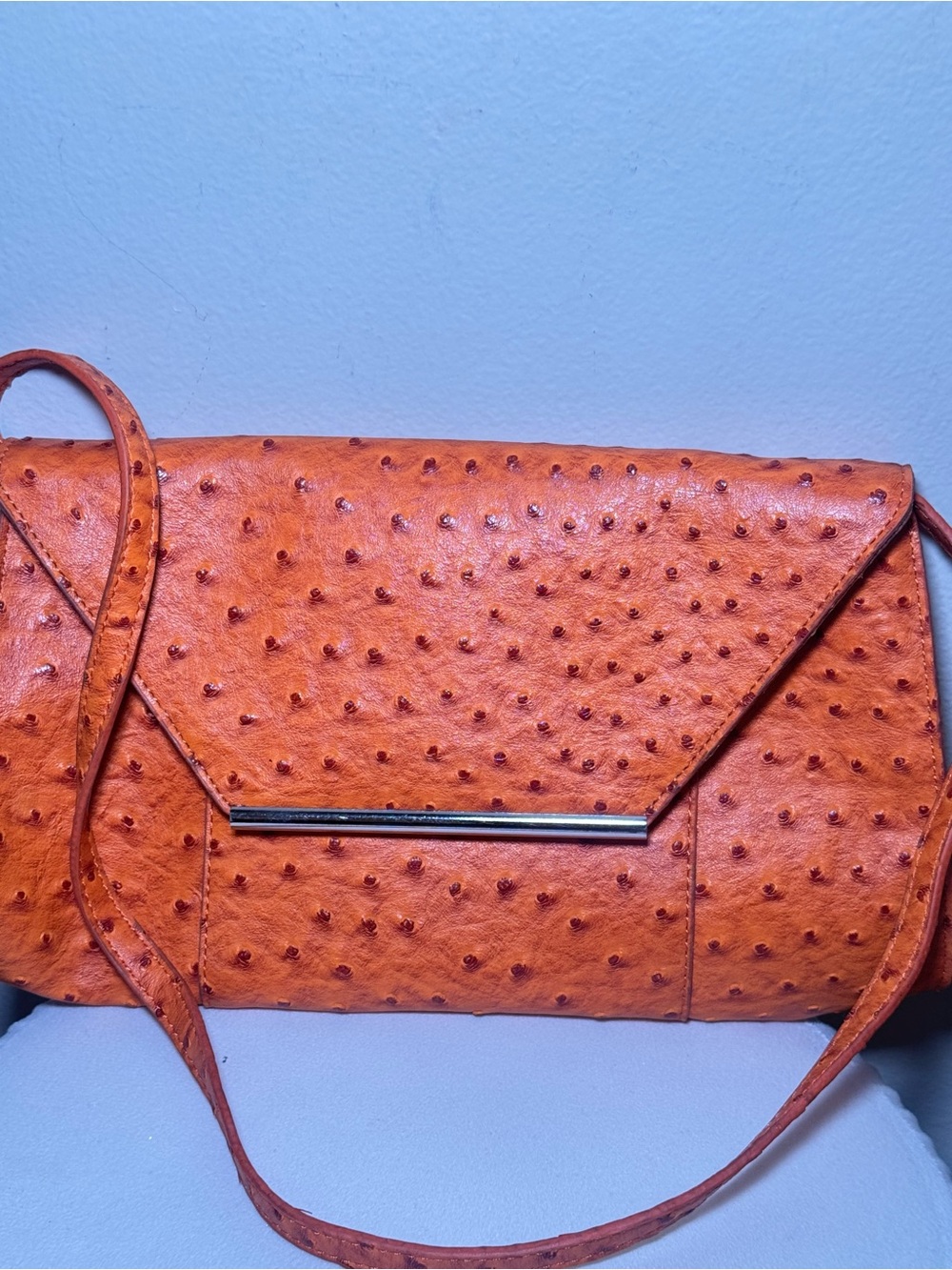 Merona Orange Ostrich Print Clutch Crossbody Bag